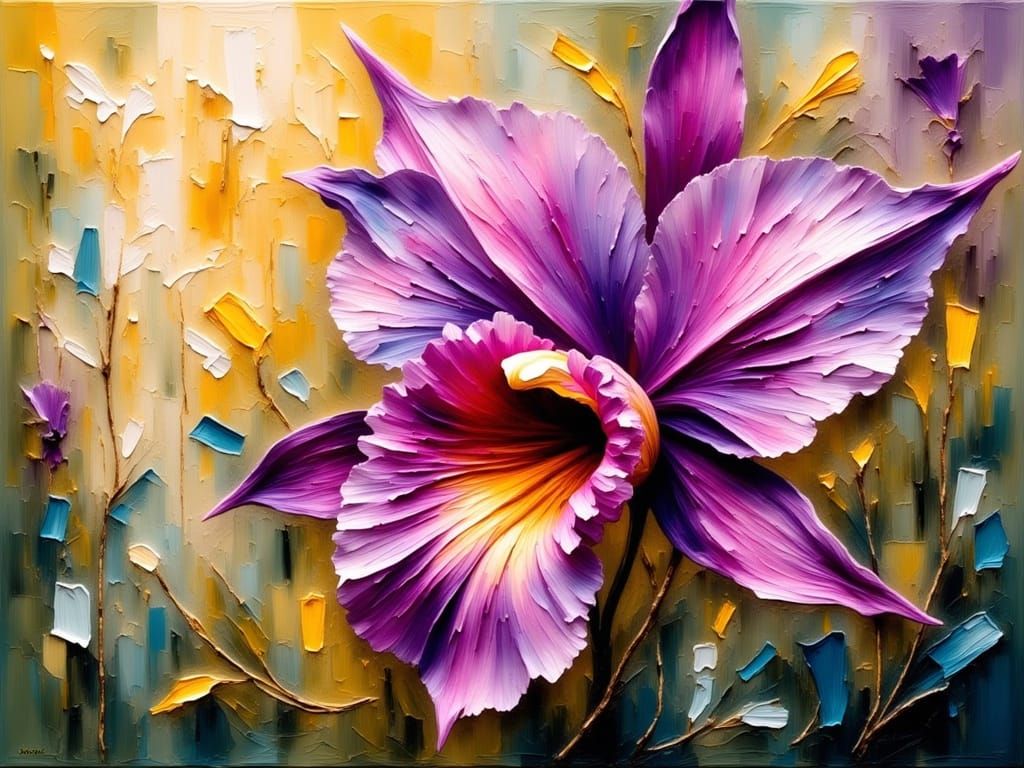 Vibrant Cattleya Orchid in Impasto Oil Painting Style