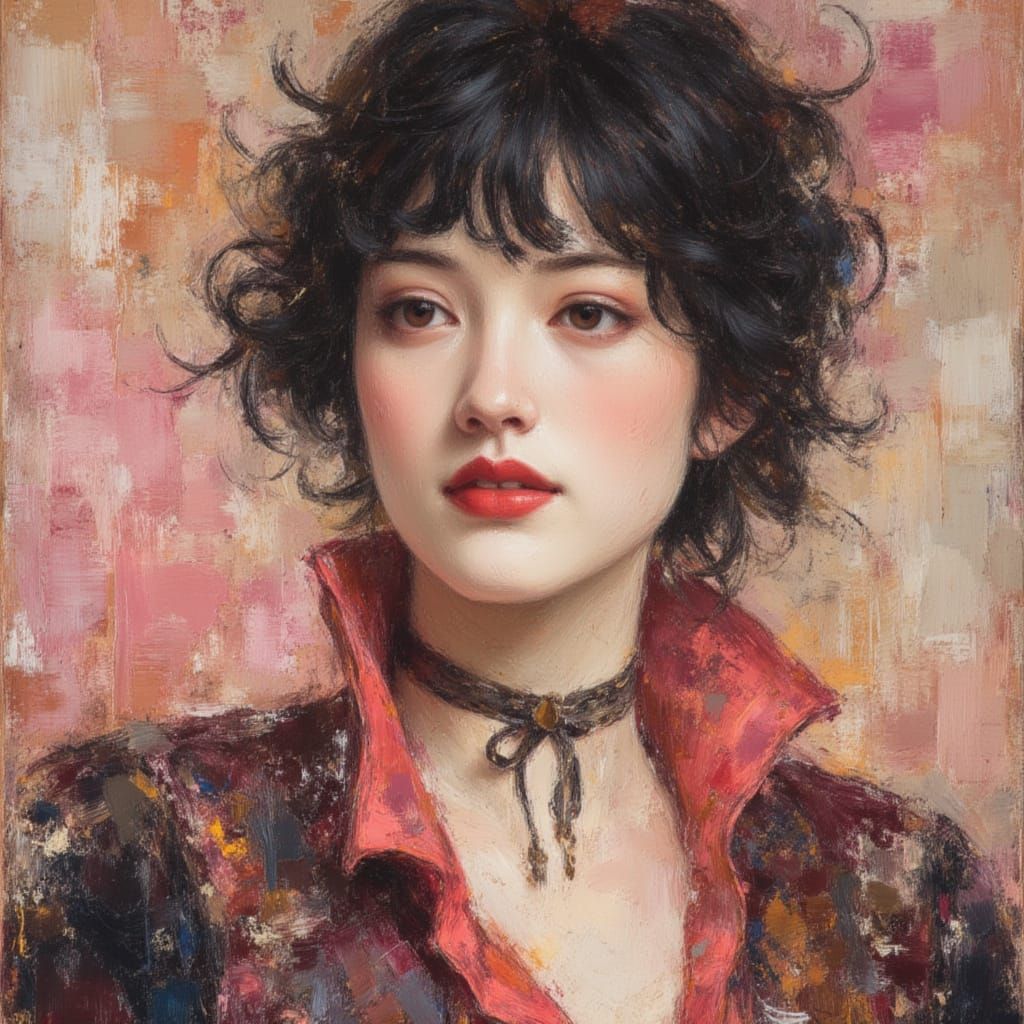 Post-Impressionist Velvet Painting in Style of Conrad Roset