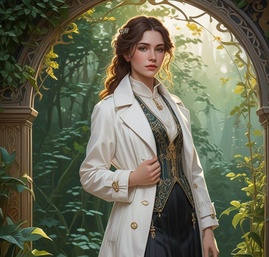 Beautiful Girl in Botanical Garden, 19th Century Style