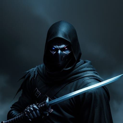Ninja Unleashes Fierce Blade in Dark Fantasy Scene