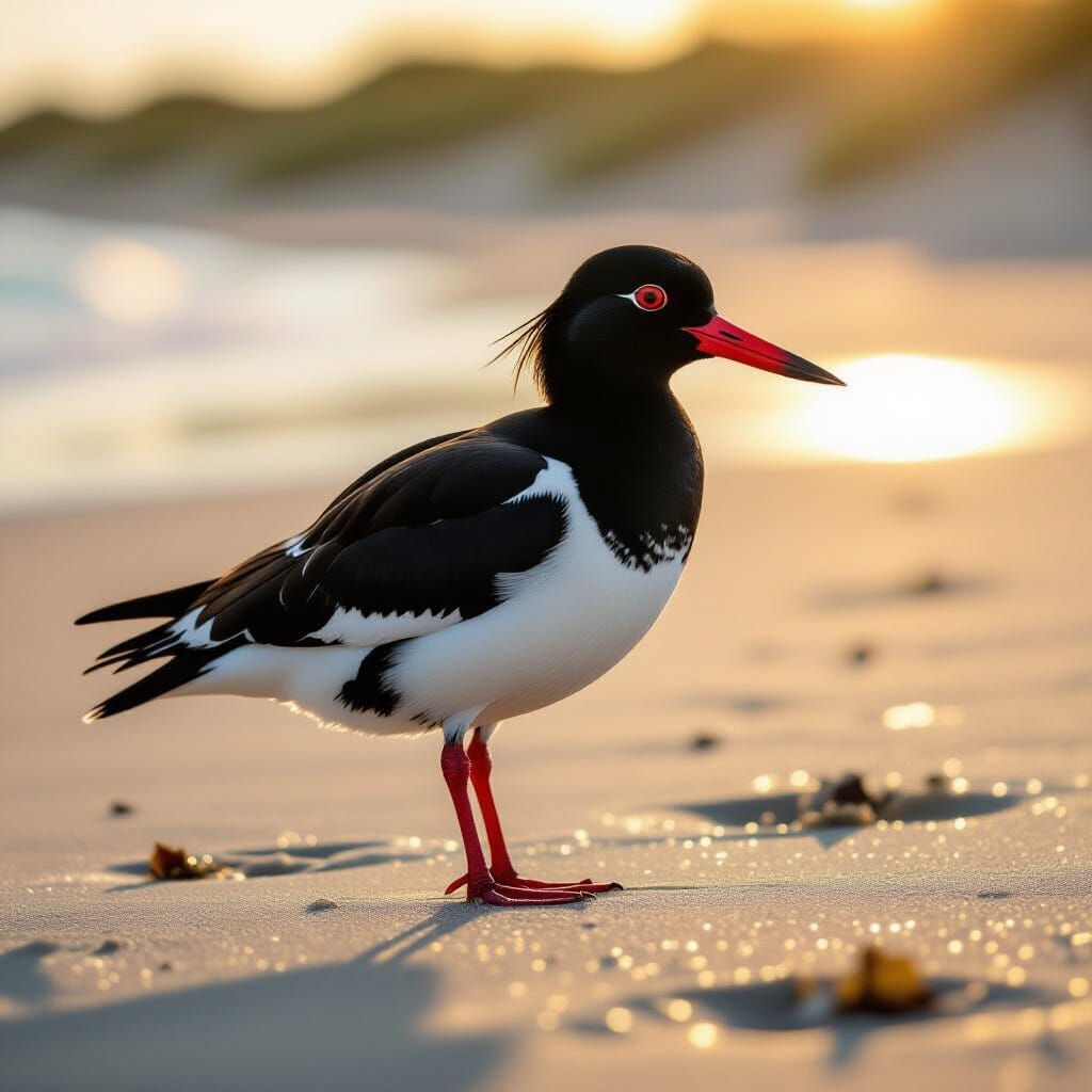 Oyster Catcher Bird on Martha's Vineyard Beach, Hyperrealist...