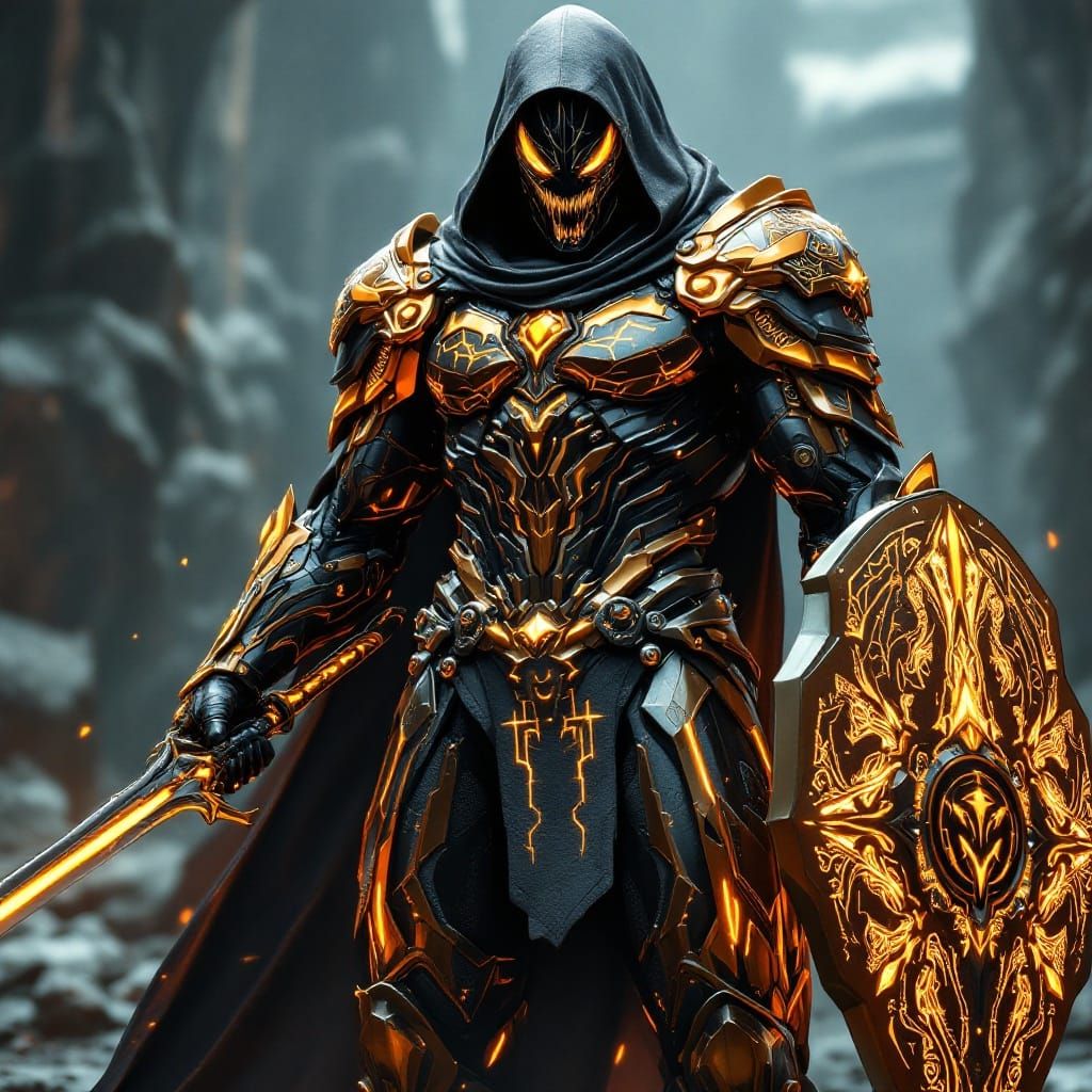 Epic Gold Warrior Symbiont Armor Unleashed in a Futuristic B...