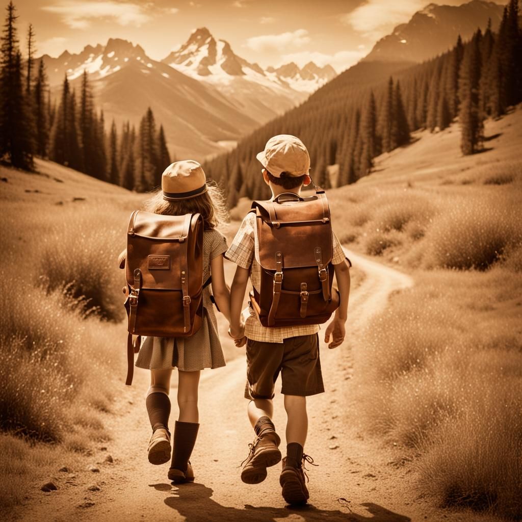 Brother and sister embarking on a quest, captured within a l...