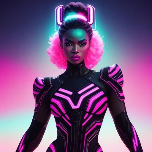 Neon African Woman in Synthwave Retro Style