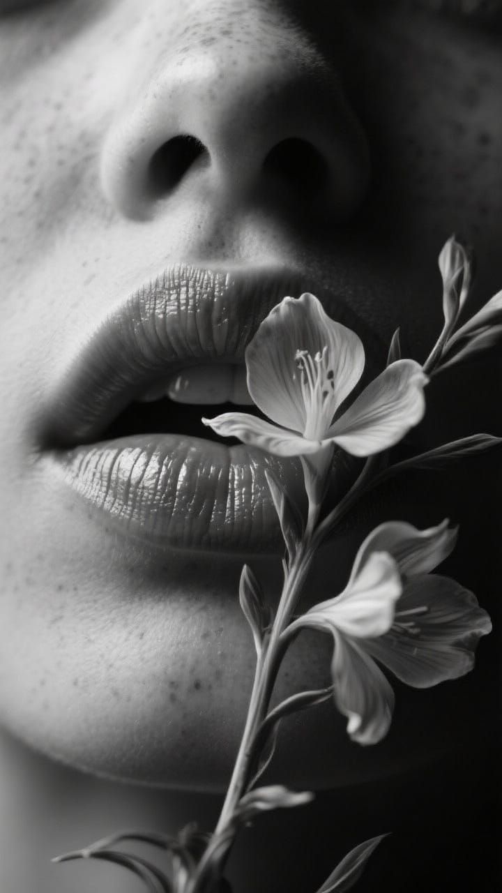 Surreal Lips Entwined with Flower Petals