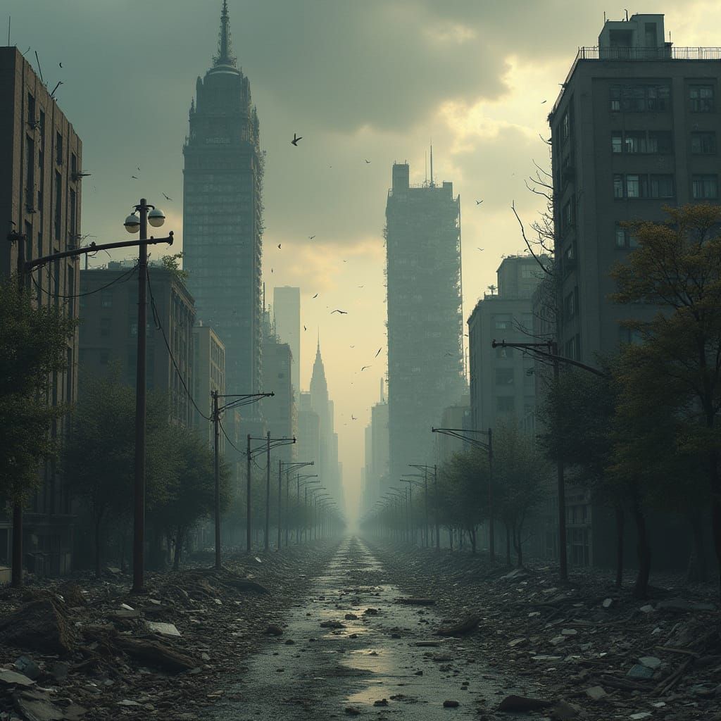 Devastated Cityscape: A Haunting Post-Apocalyptic Vision