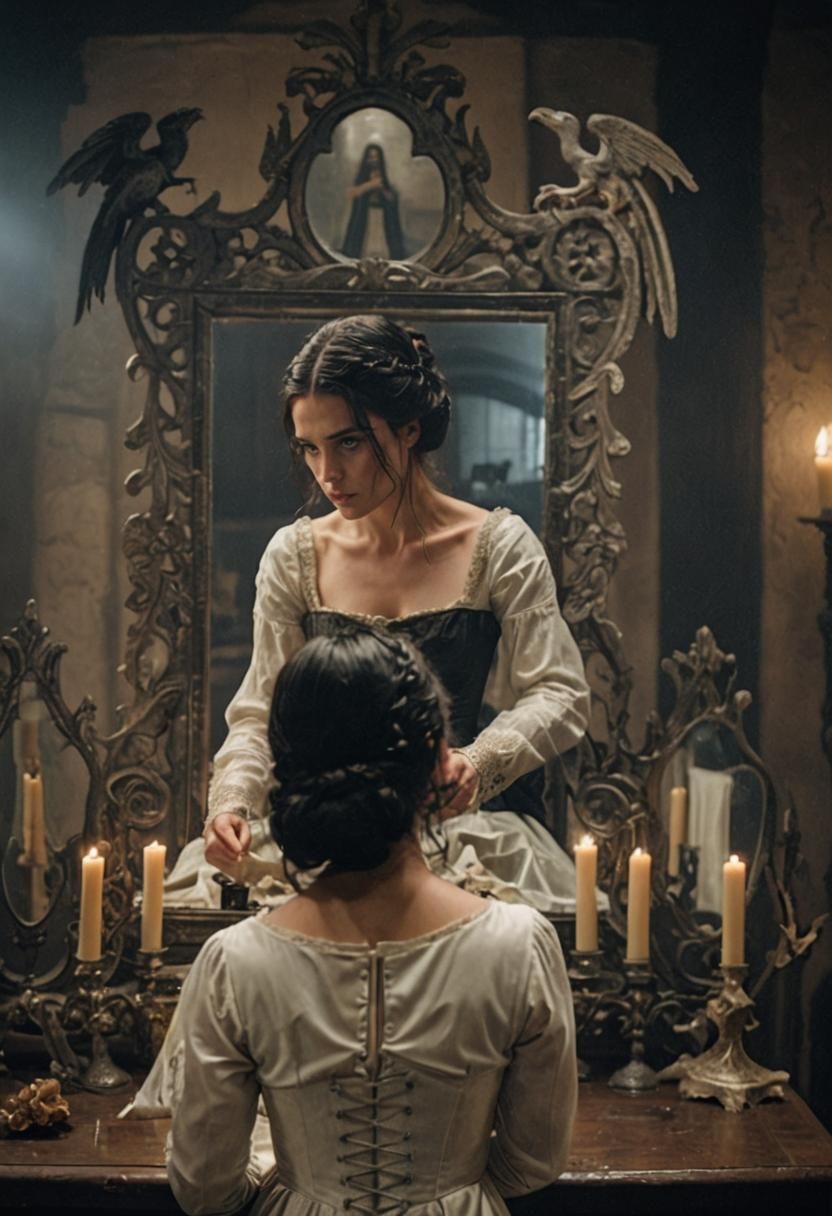 Ominous Reflection: Medieval Lady in a Mirror