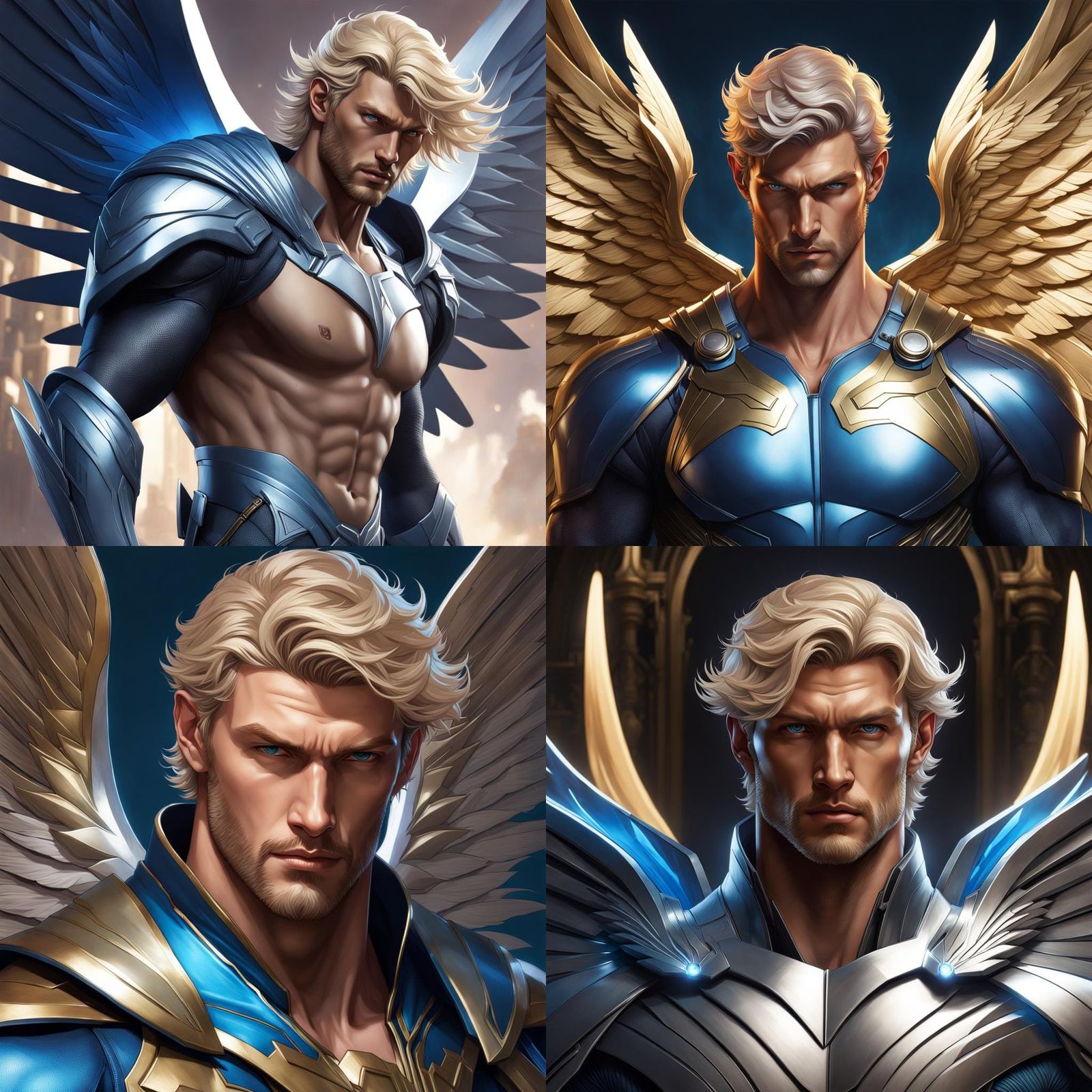 Blue-Skinned Archangel with Metal Wings, Detailed Portrait