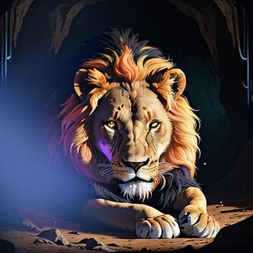 Lion Resting with Colorful Abstract Background