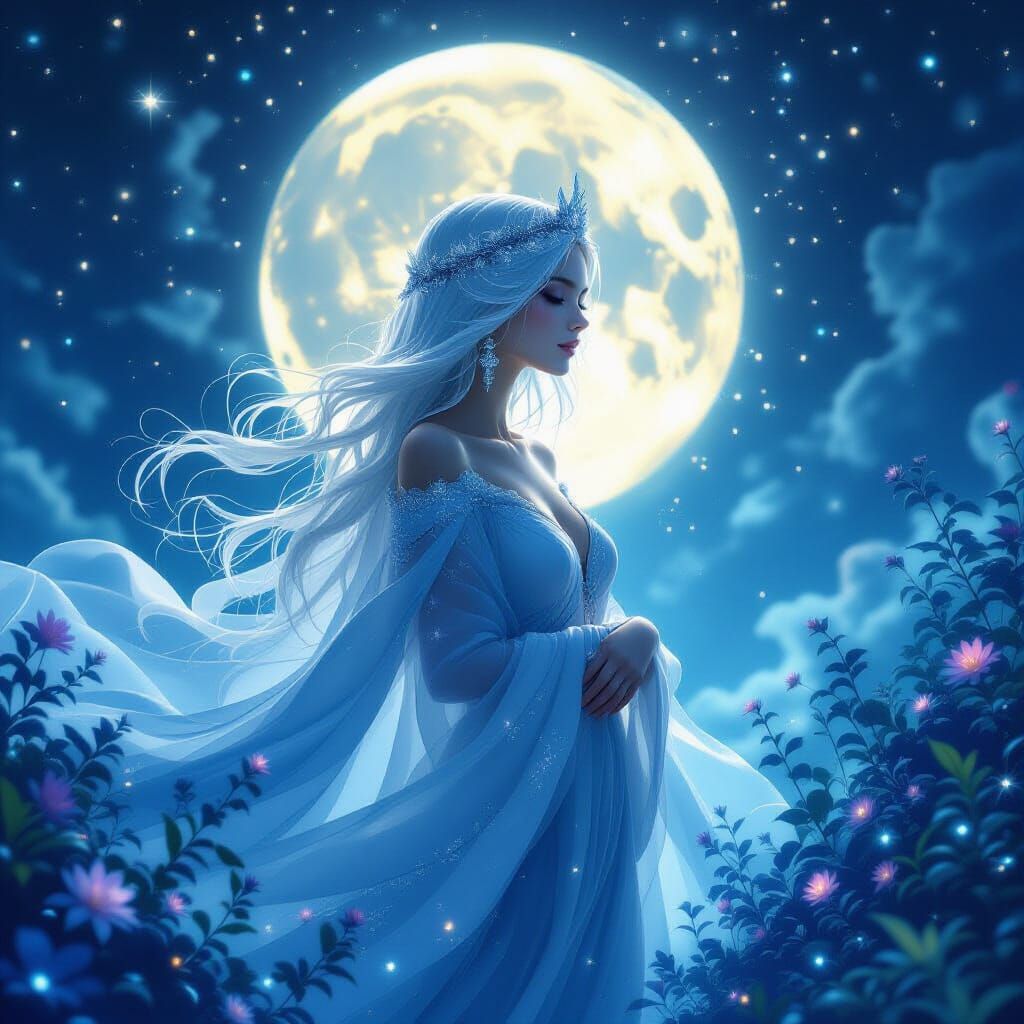 Ethereal Goddess in Cosmic Ocean