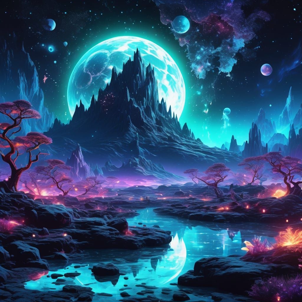Astral Cosmic Landscape in Radiant Hues