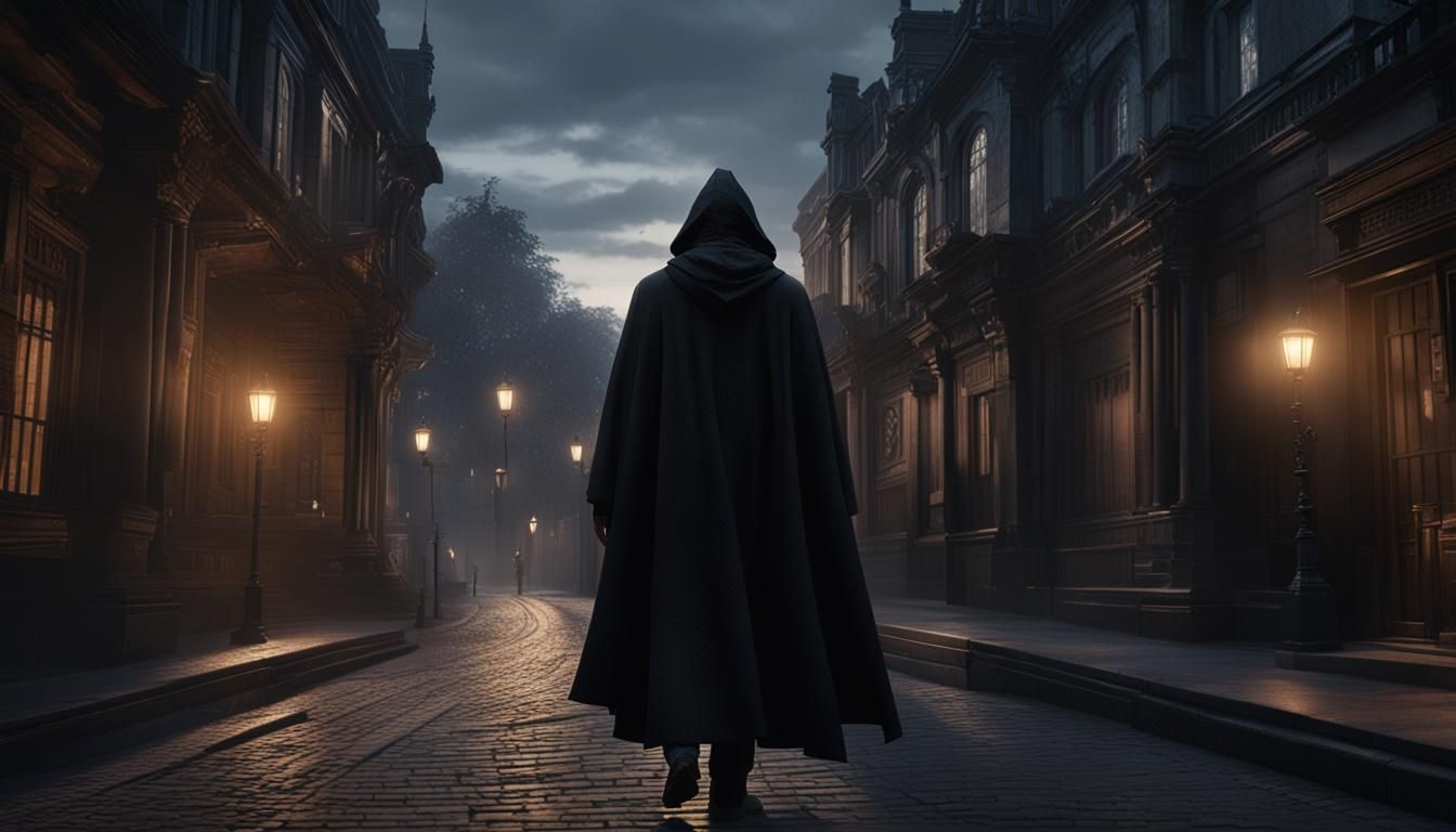 Cloaked Figure at Dawn: Dark Academia Style