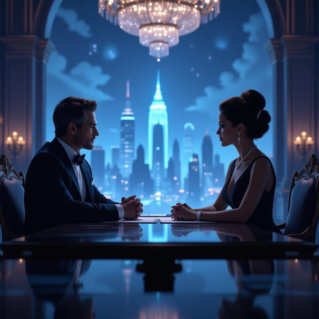 Intense Treaty Negotiations in Futuristic Chamber