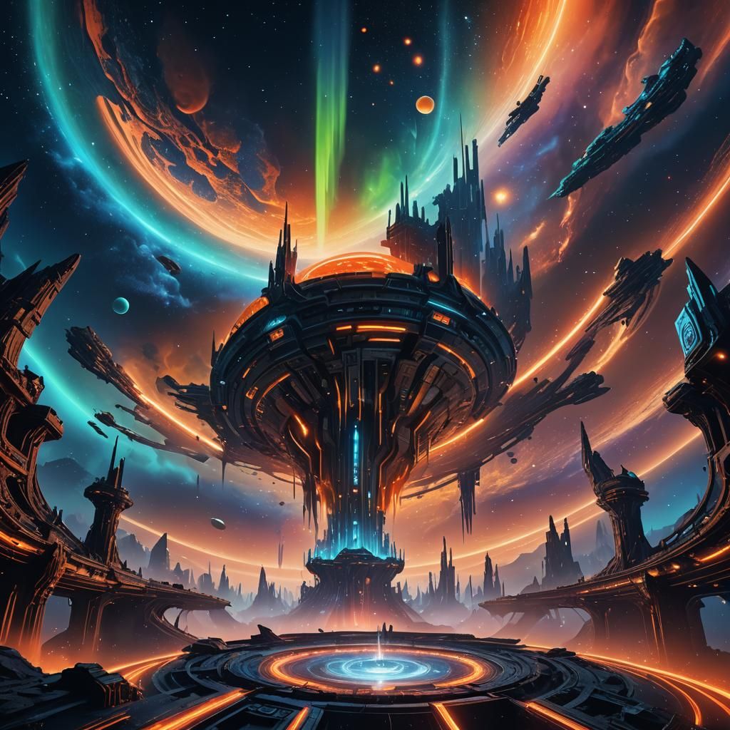 Surreal Space Arena in Neon Aurora Lights