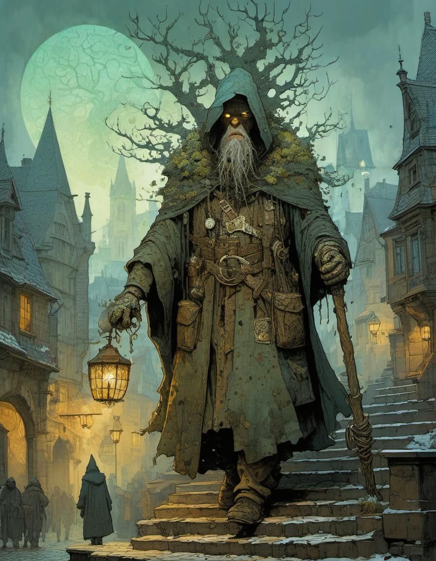 Intricate Druid Casting Magic in Anime Style