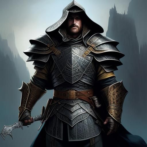 Armored Man with Sword in Comic Book Style