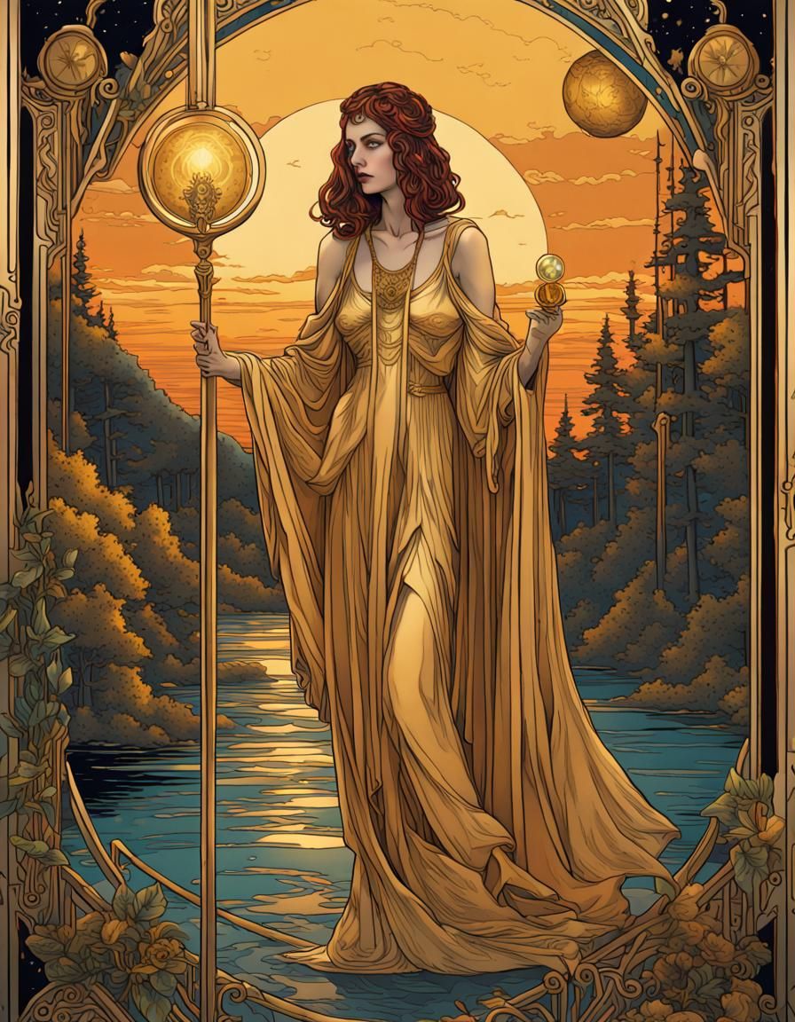 The Hermit Tarot Card in Art Deco Style