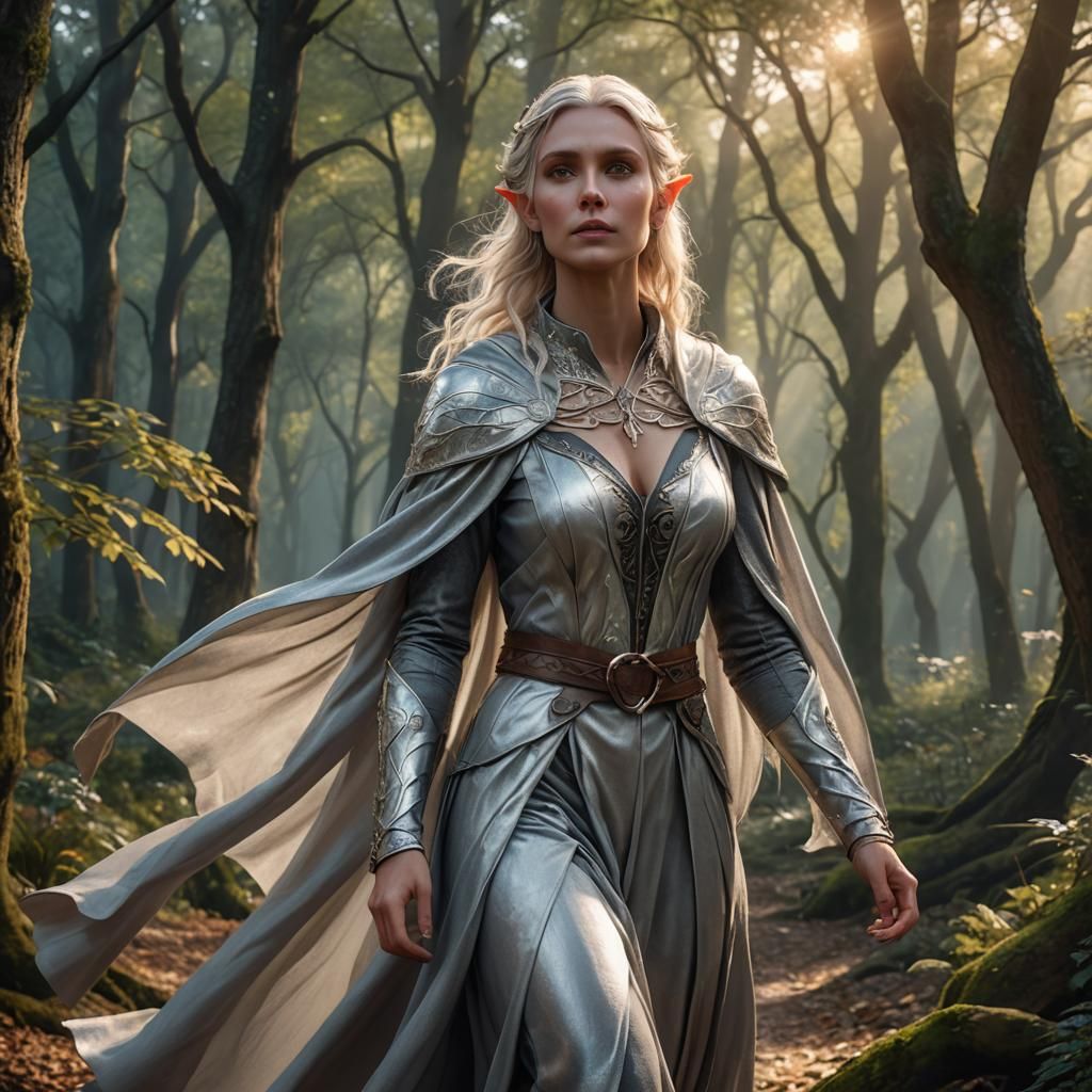 Elf Woman in Evening Woods: Fantasy Concept Art