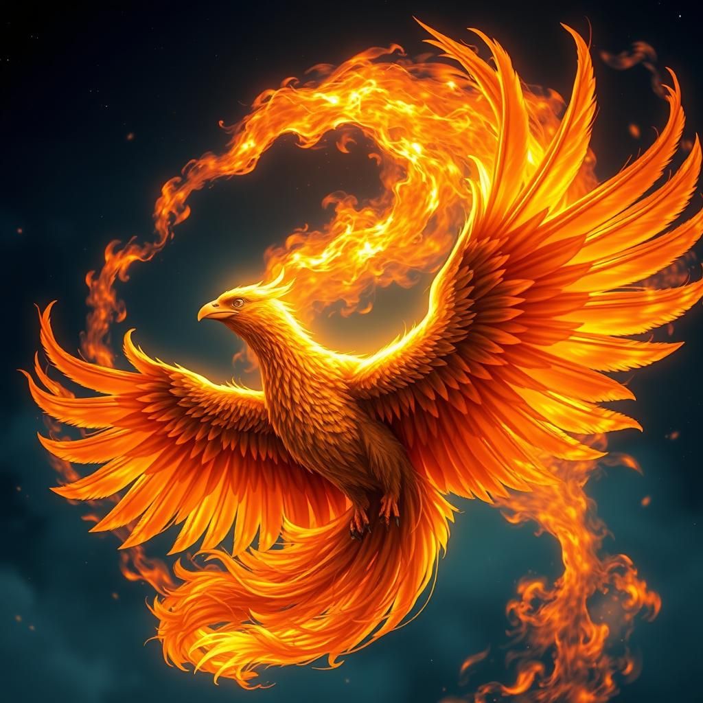 Golden Phoenix Ascending into Starry Night Sky