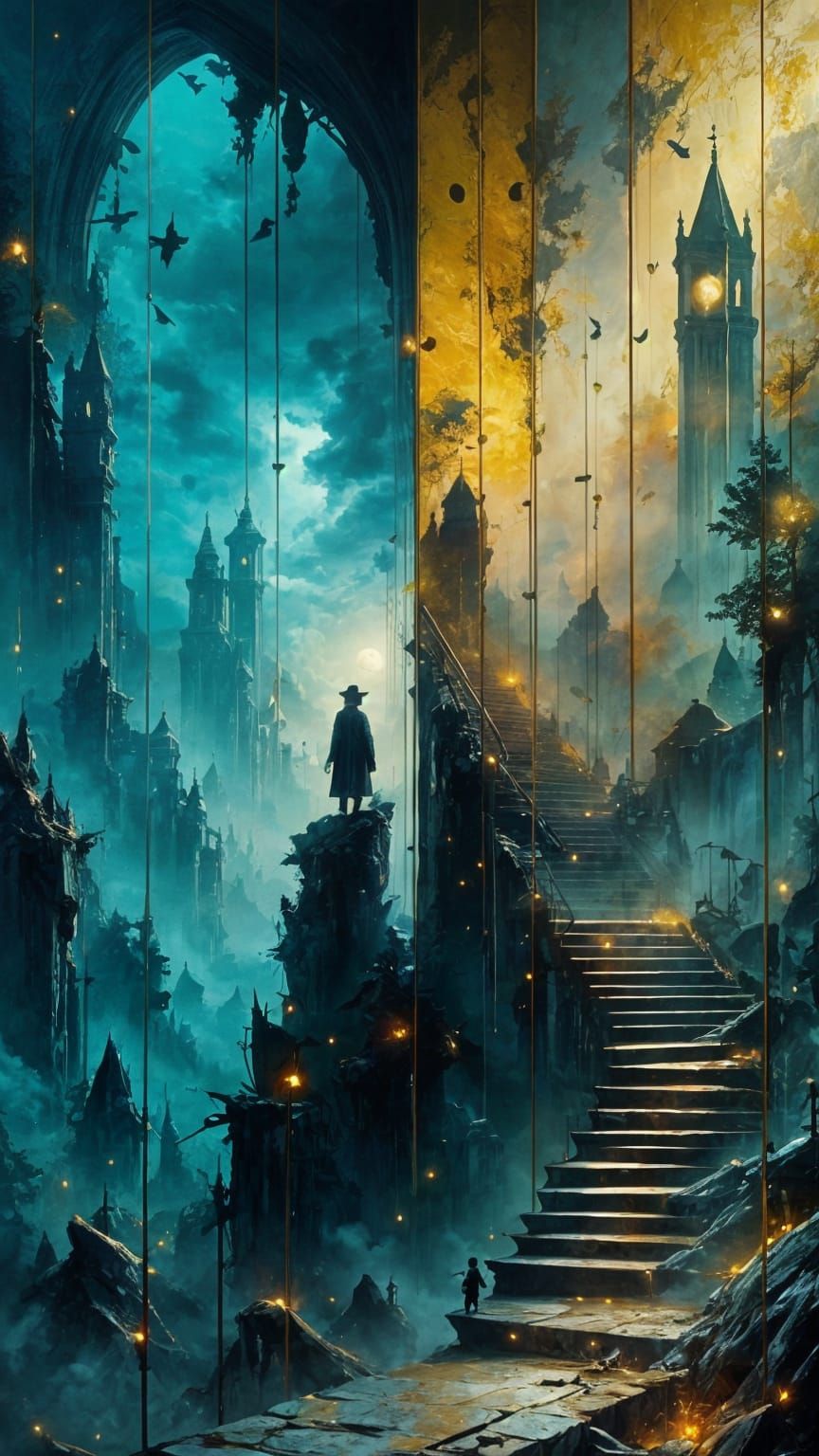 Man Returns to Childhood in Turquoise and Gold Cloud World