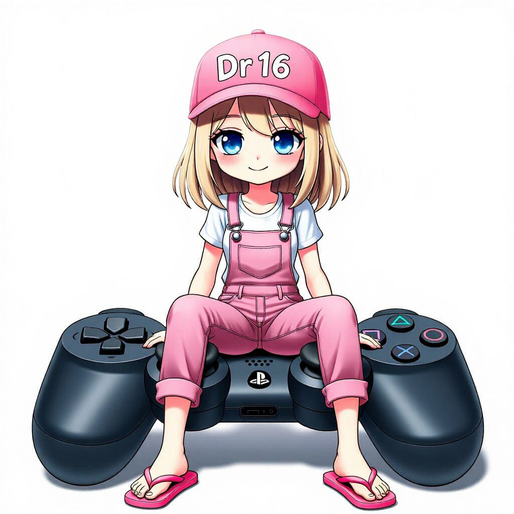 Anime Girl on PlayStation Controller in Anime Style