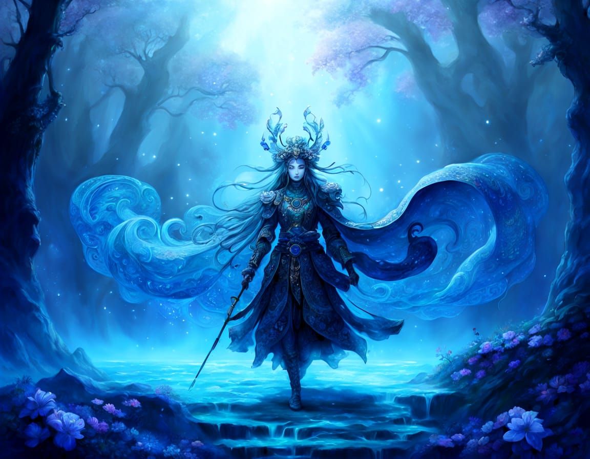 Golden Pointillism Fantasy Creature with Tribal Tattoos