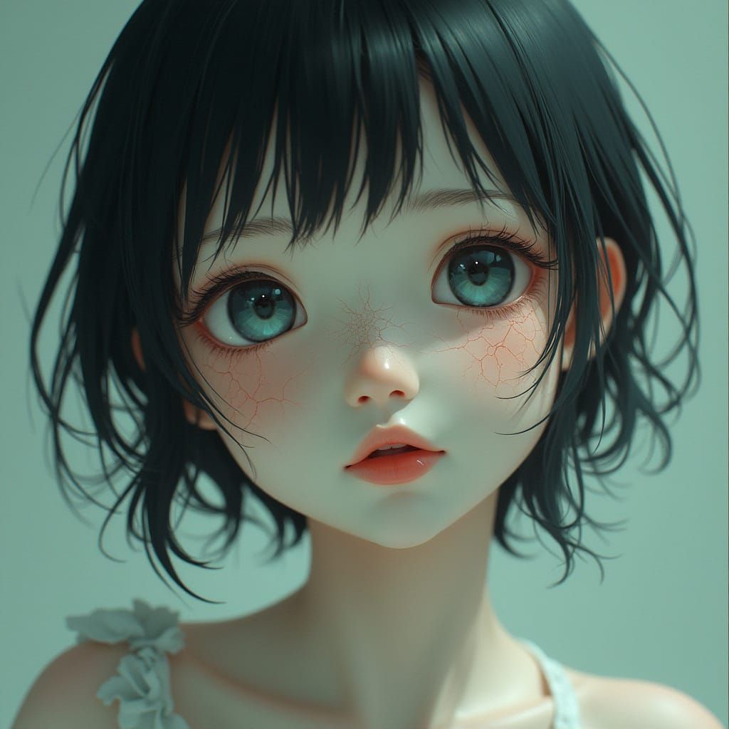 Haunting Anime Portrait of a Girl with Fading Perfection
