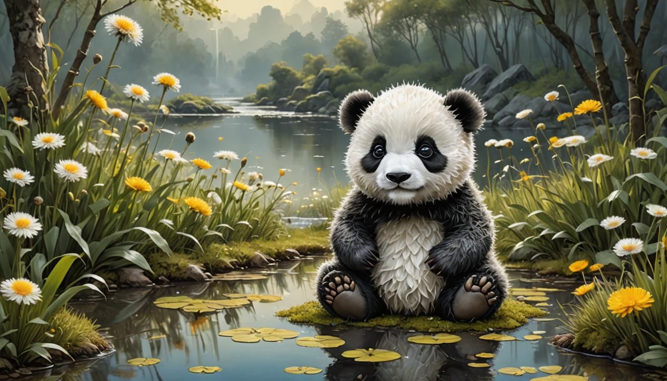 Adorable Panda Cub in Impressionistic Style