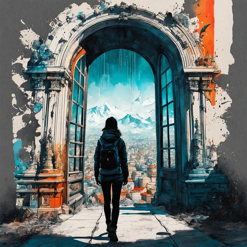 Majestic Portal Door Reveals Contrasting Worlds