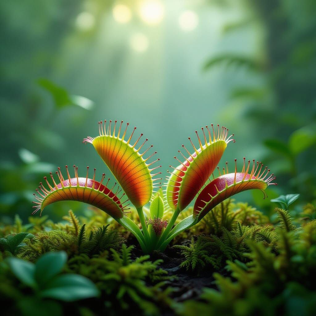 Venus Flytrap in Jungle, Botanical Illustration