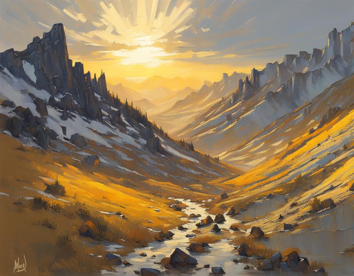 Golden Sunset Behind Silver Hills Illustration