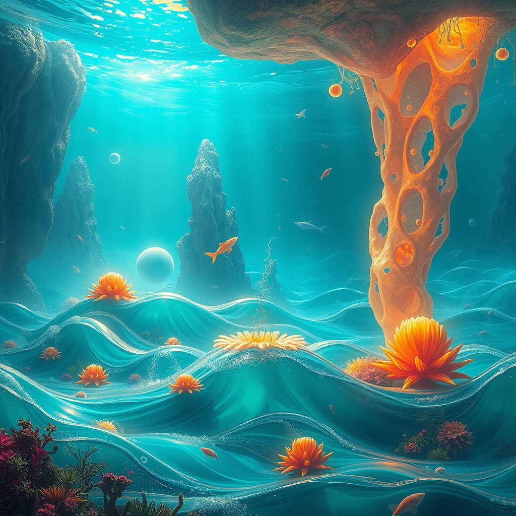 Turquoise Oceanic World with Bioluminescent Life