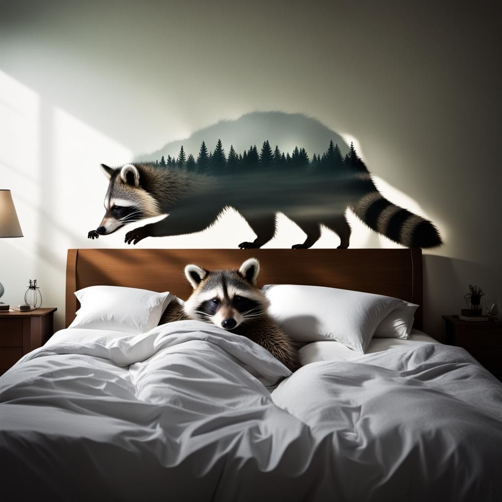 Raccoon Double Exposure Action Portrait