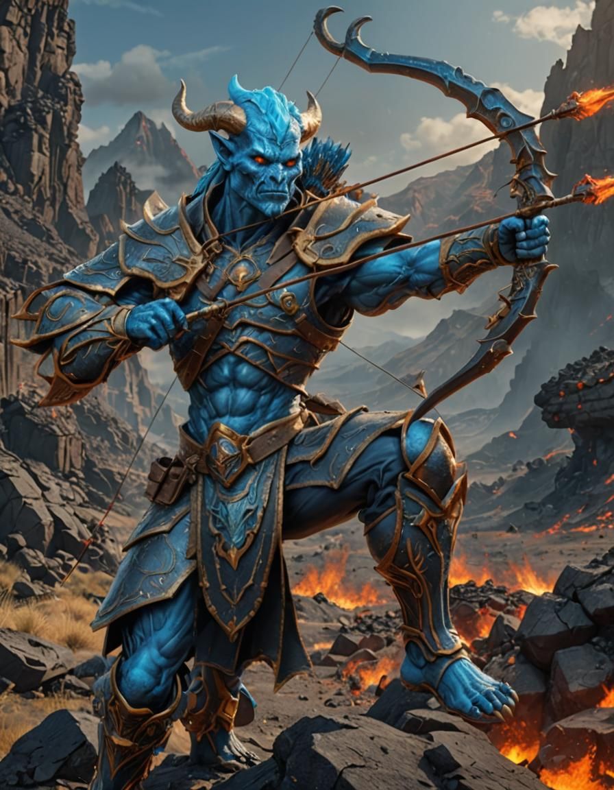 Cyberpunk Demon Archer in Volcanic Wasteland