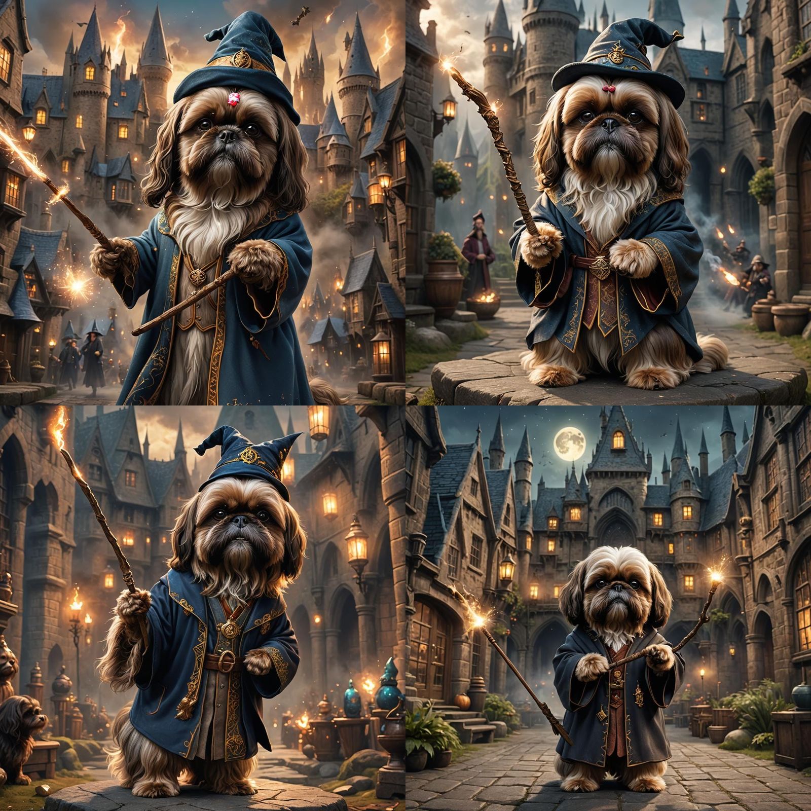 Shih Tzu Wizard with Wand, Detailed Fantasy Art