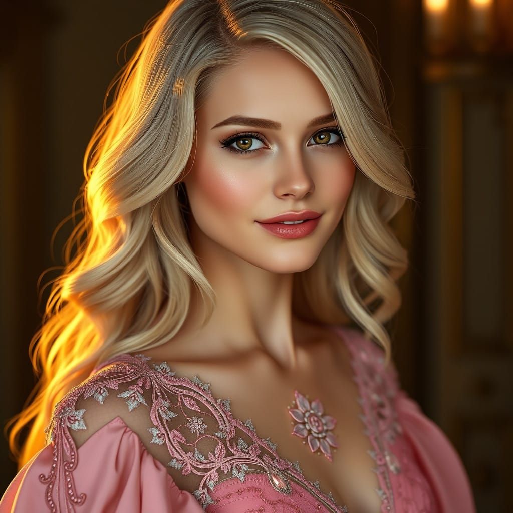 Elegant Blonde Woman in Art Nouveau-Inspired Portrait