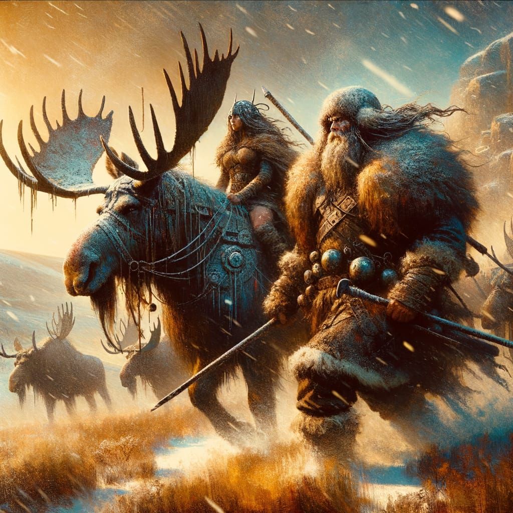 Viking Warrior and Valkyrie on Battle Moose
