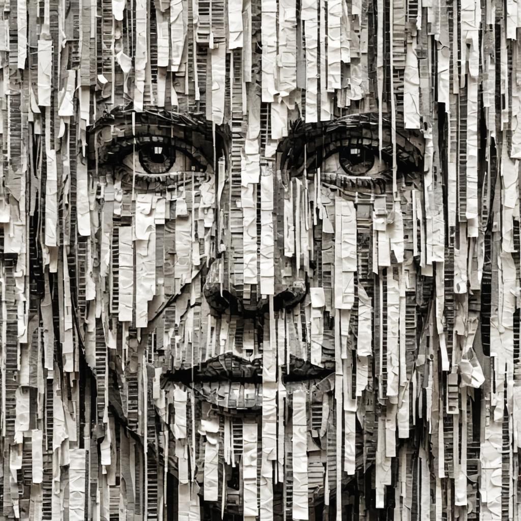 Pixel Art Face from Ripped Paper Strips