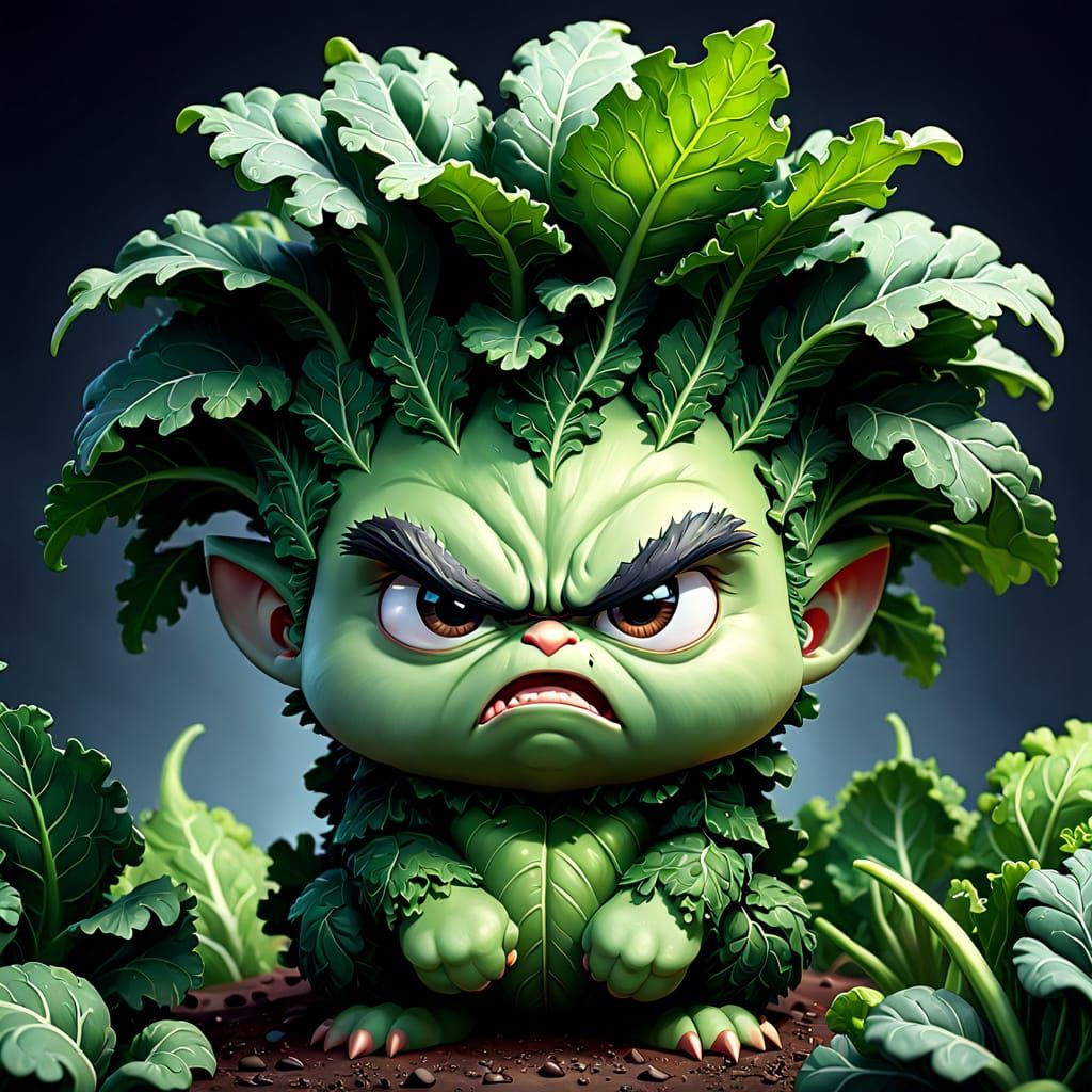 Surreal Grumpy Kale in Hyperdetailed Digital Art