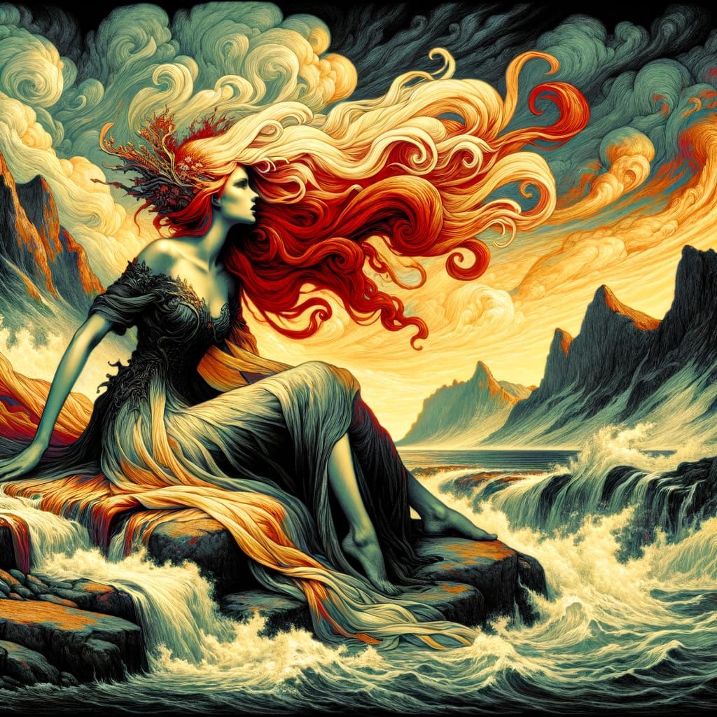 Norse Goddess at Sunset, Romantic Style
