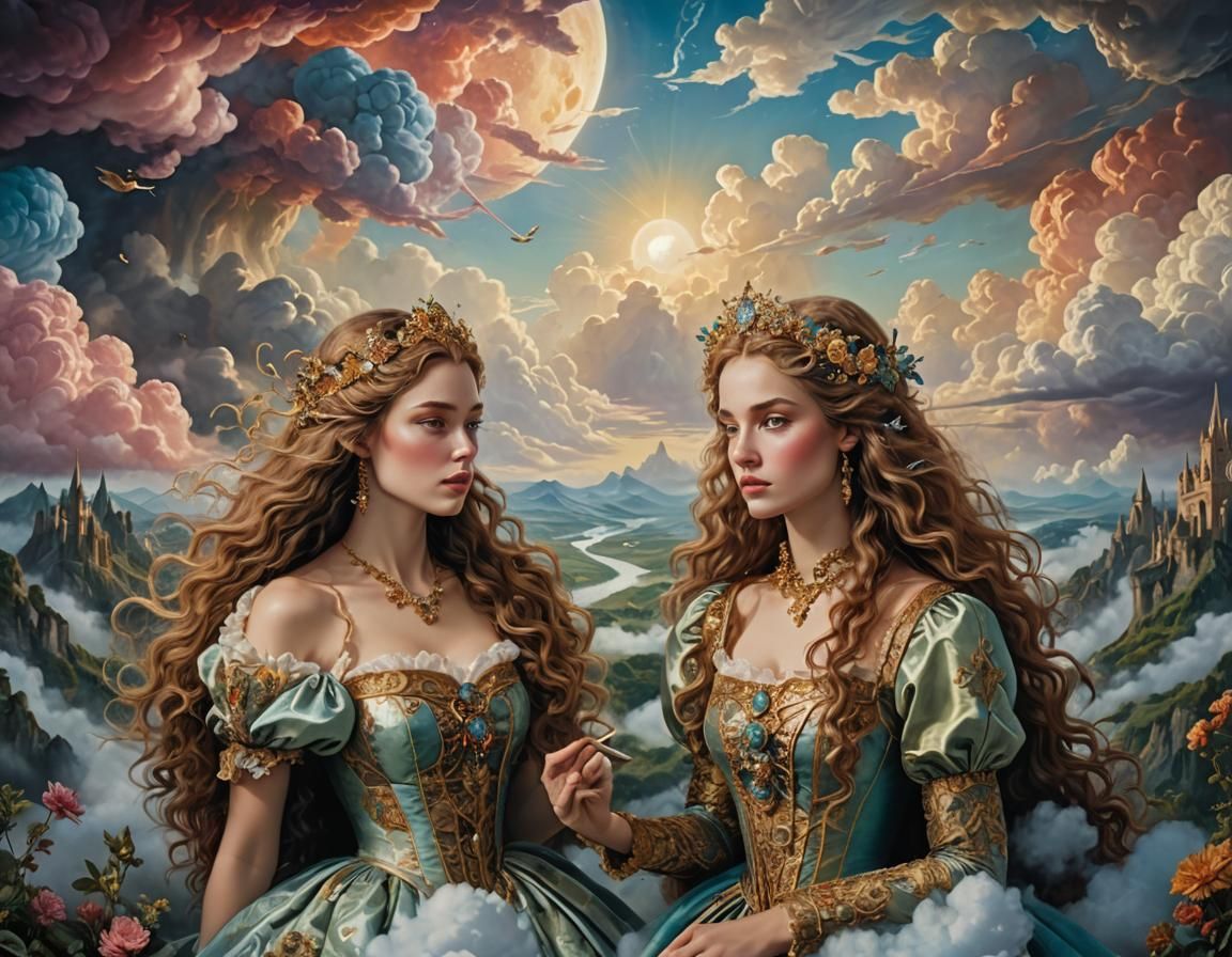 Surreal Maximalist Portrait in Dreamlike Fantasy Landscape