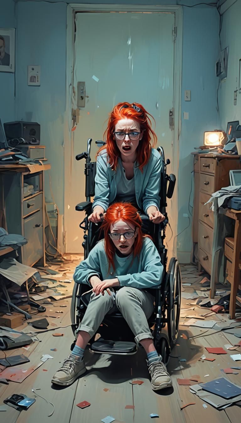 Terrified Girl in Wheelchair, Digital Painting in 8k