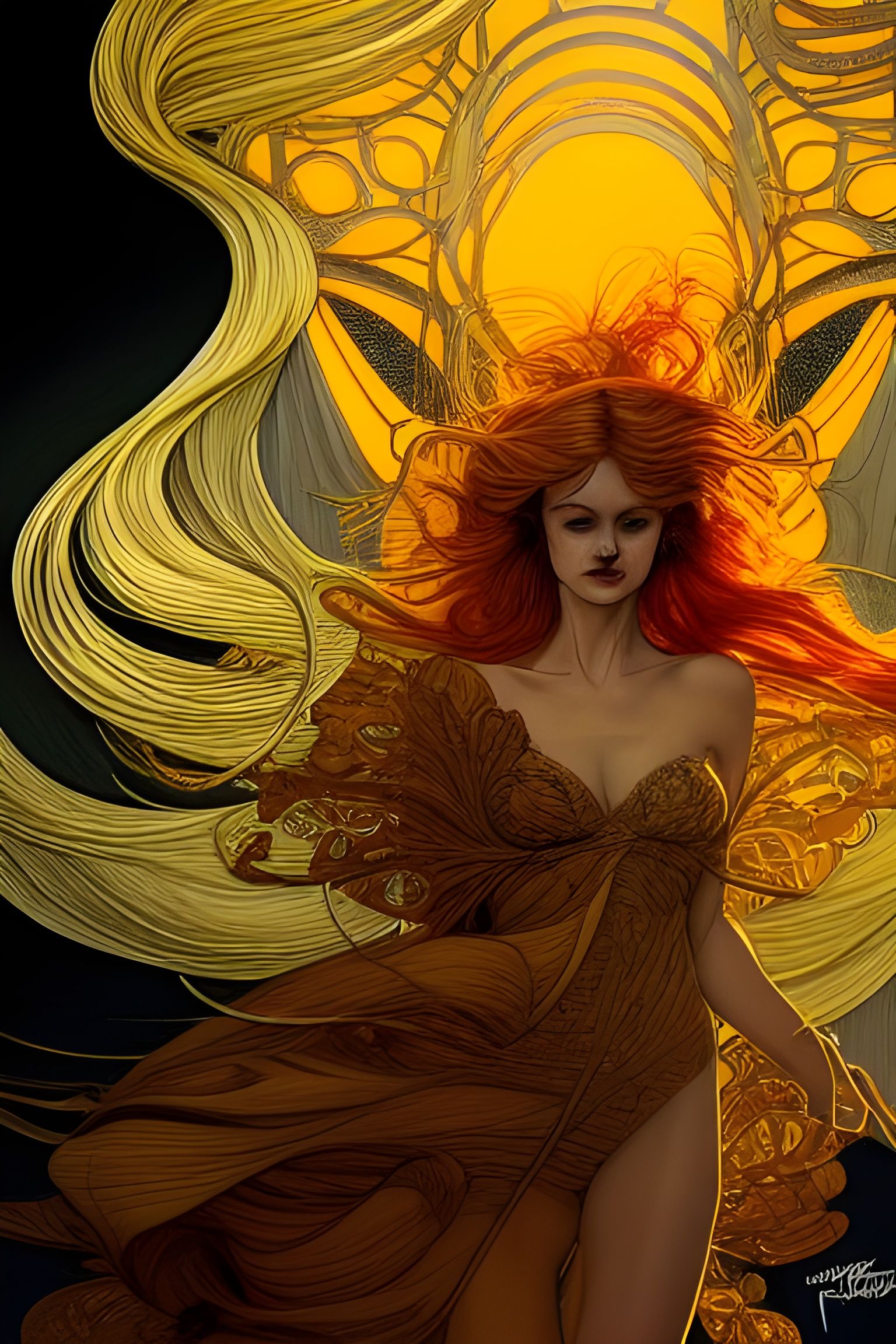 Intricate Scenic Art with Golden Regal Elements