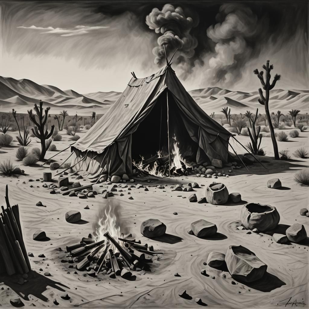 Desert Campfire in Charcoal Style