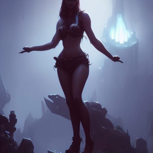 Fantasy Woman Teasing with Hips, Hyperdetailed Concept Art