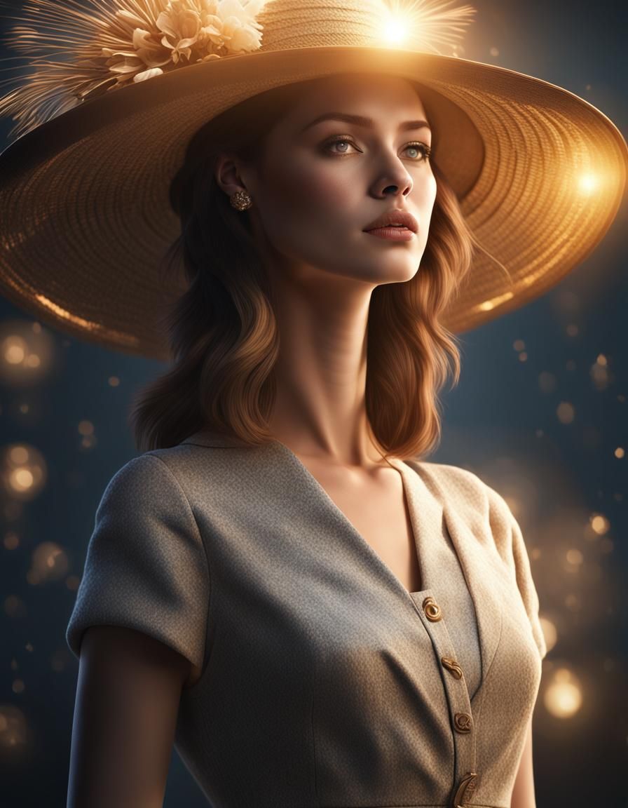 Hyperrealistic Portrait of a Lady with Unusual Hat