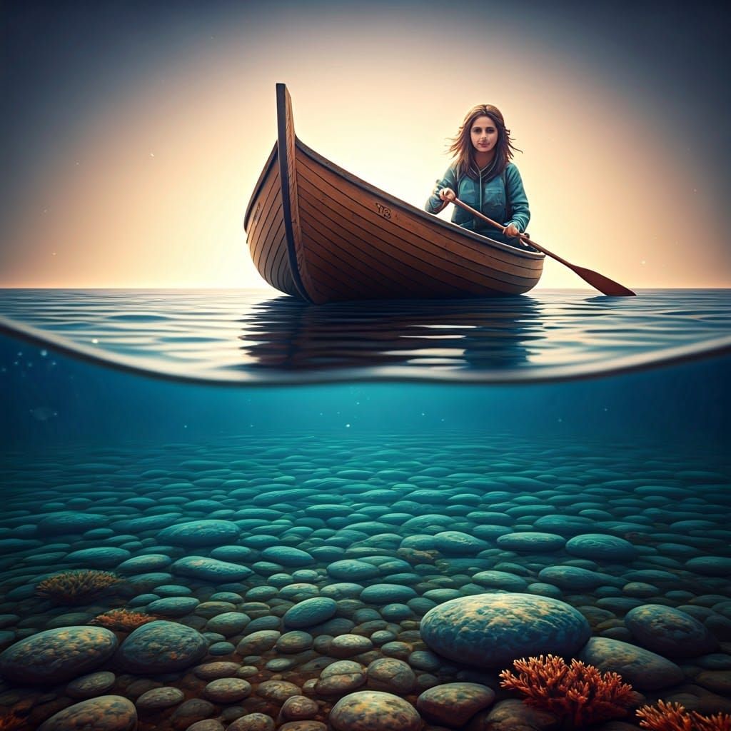 Surreal Canoe Drifts on Crystal Clear Water in a Triadic Col...