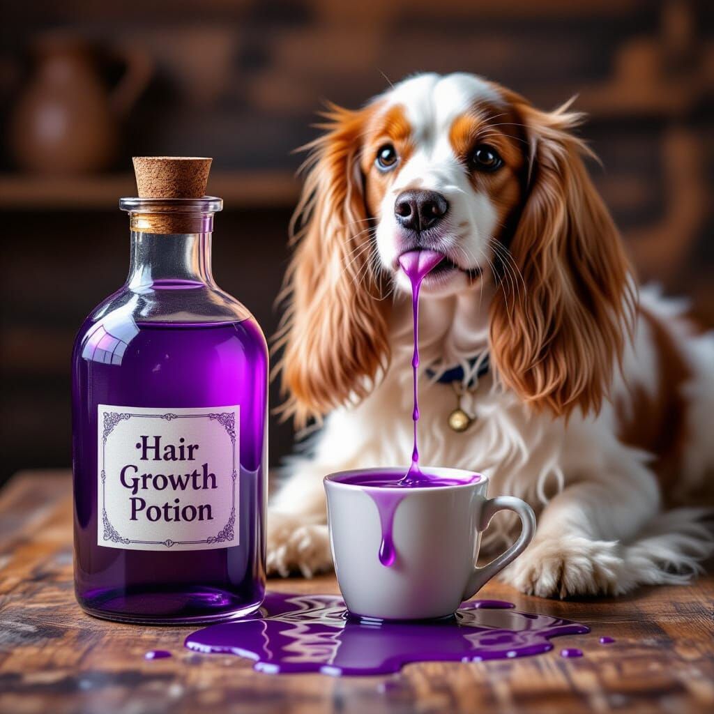 Cocker Spaniel Drinks Hair Growth Potion