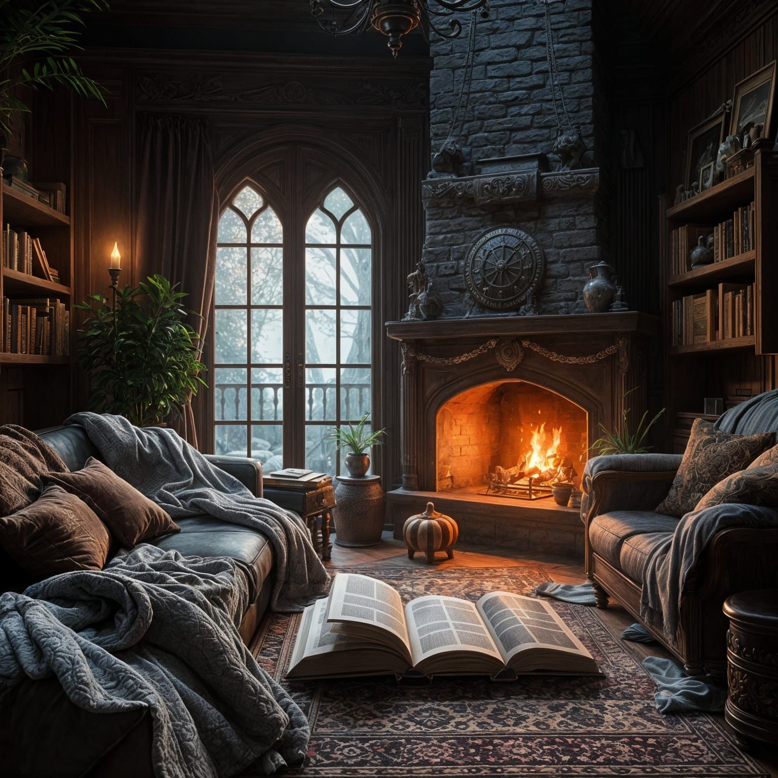 Cozy Living Room Scene in Detailed Matte Painting Style