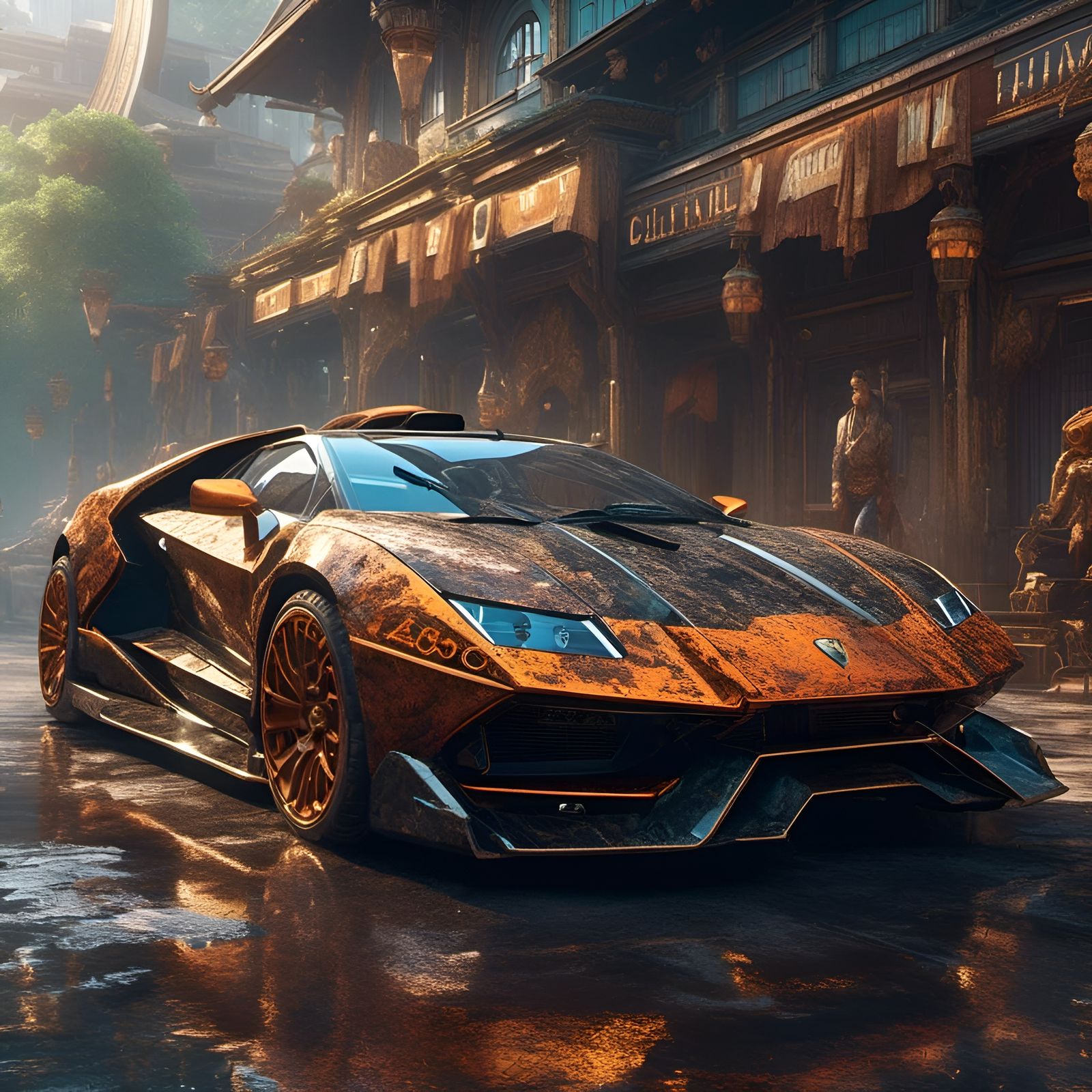 Steampunk Lamborghini Made of Road Signs